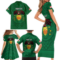 Personalized Glamorgan Wales Family Matching Short Sleeve Bodycon Dress and Hawaiian Shirt Welsh Red Dragon And Daffodil - Wonder Print Shop