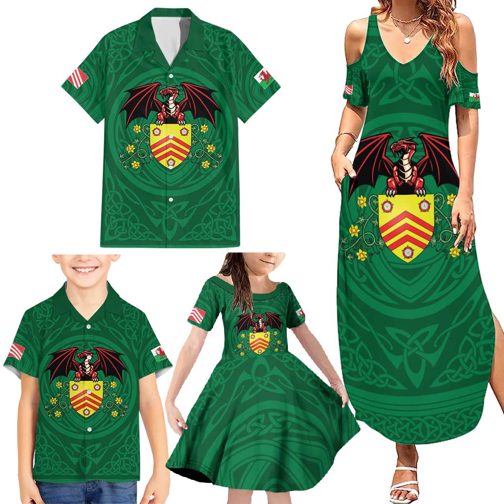 Personalized Glamorgan Wales Family Matching Summer Maxi Dress and Hawaiian Shirt Welsh Red Dragon And Daffodil - Wonder Print Shop