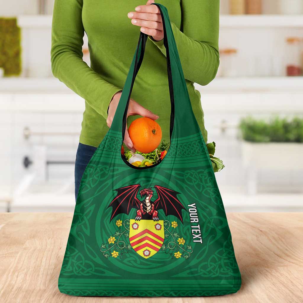 Personalized Glamorgan Wales Grocery Bag Welsh Red Dragon And Daffodil - Wonder Print Shop
