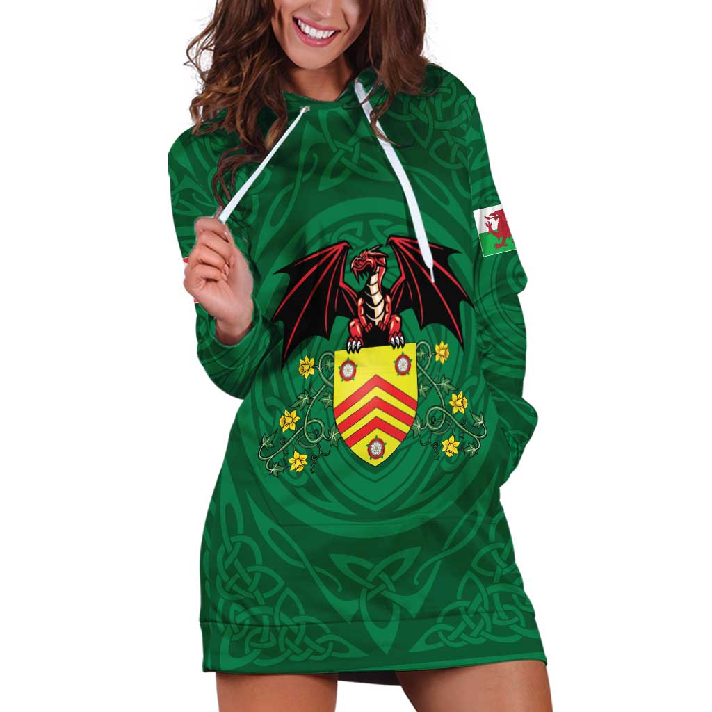 Personalized Glamorgan Wales Hoodie Dress Welsh Red Dragon And Daffodil - Wonder Print Shop