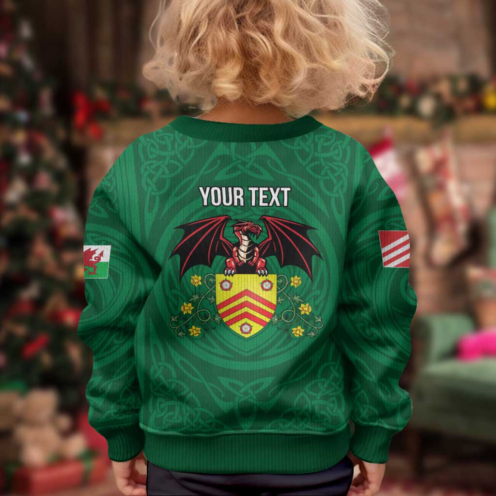 Personalized Glamorgan Wales Kid Ugly Christmas Sweater Welsh Red Dragon And Daffodil - Wonder Print Shop