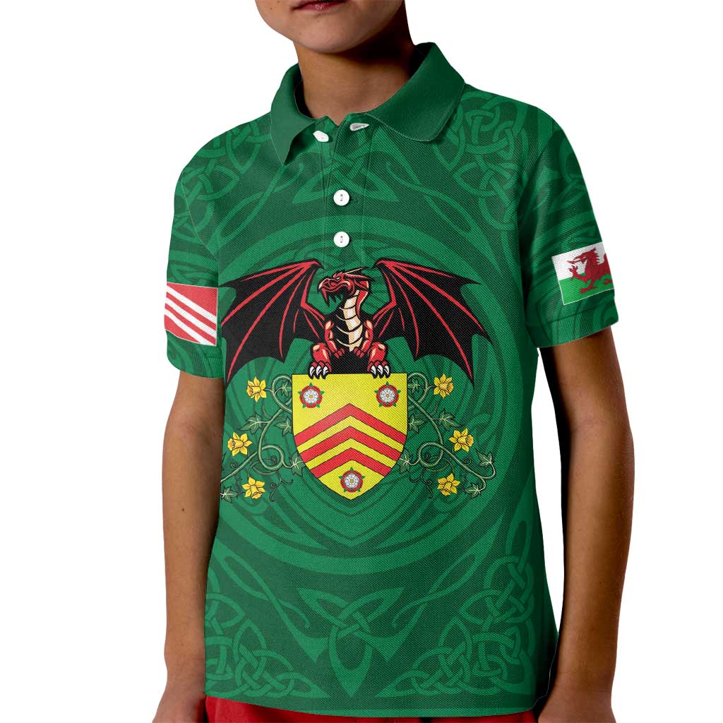 Personalized Glamorgan Wales Kid Polo Shirt Welsh Red Dragon And Daffodil - Wonder Print Shop