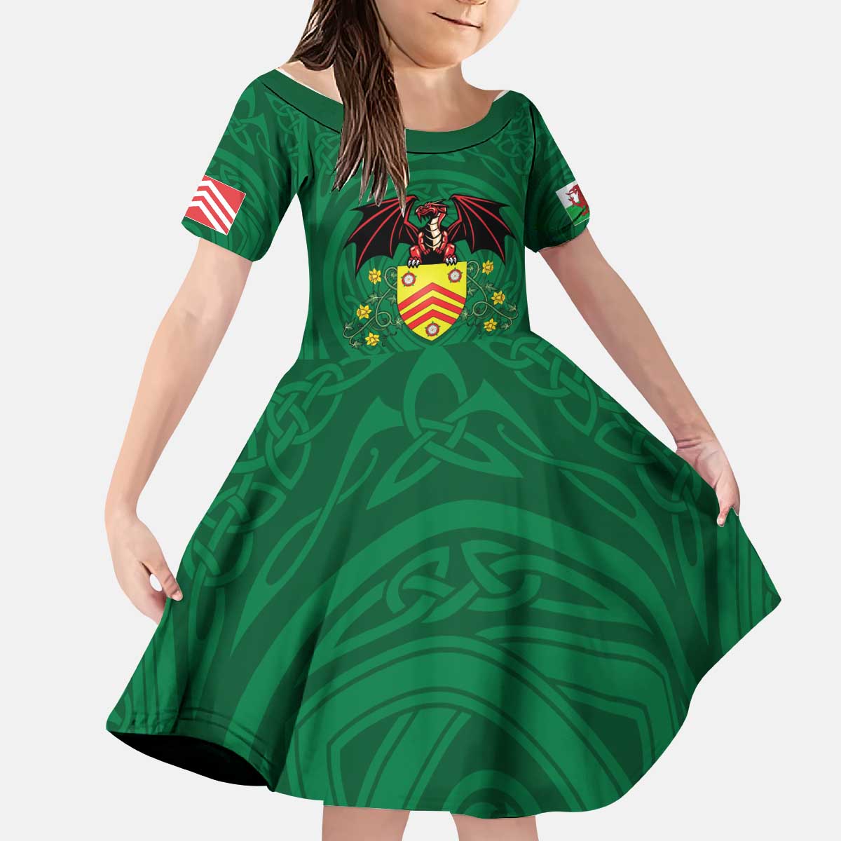 Personalized Glamorgan Wales Kid Short Sleeve Dress Welsh Red Dragon And Daffodil - Wonder Print Shop