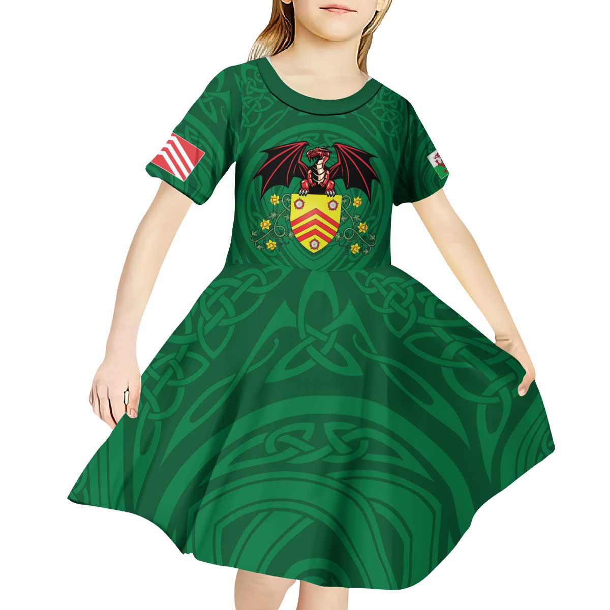Personalized Glamorgan Wales Kid Short Sleeve Dress Welsh Red Dragon And Daffodil - Wonder Print Shop