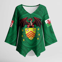 Personalized Glamorgan Wales Kimono Sleeve Blouse Welsh Red Dragon And Daffodil - Wonder Print Shop