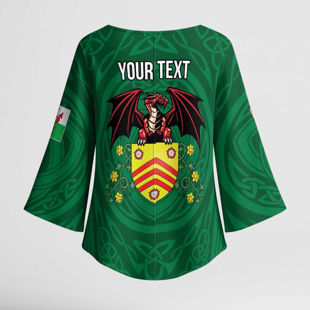 Personalized Glamorgan Wales Kimono Sleeve Blouse Welsh Red Dragon And Daffodil - Wonder Print Shop