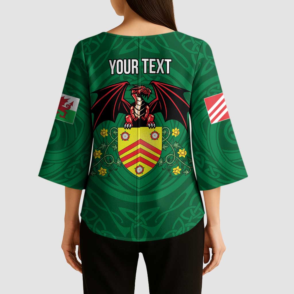 Personalized Glamorgan Wales Kimono Sleeve Blouse Welsh Red Dragon And Daffodil - Wonder Print Shop