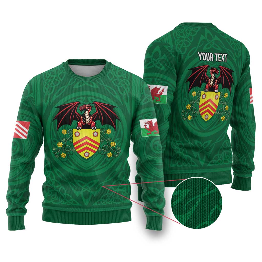 Personalized Glamorgan Wales Ugly Christmas Sweater Welsh Red Dragon And Daffodil - Wonder Print Shop
