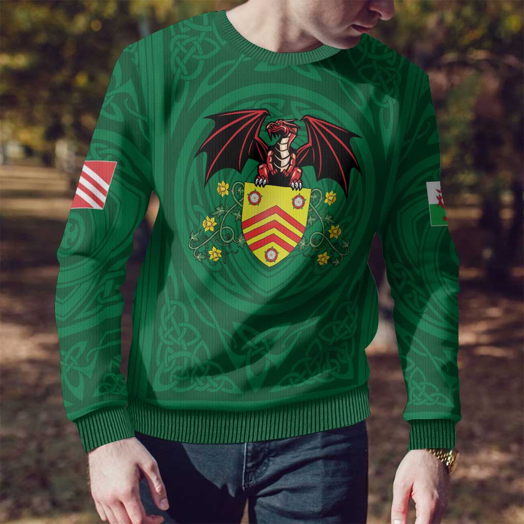 Personalized Glamorgan Wales Ugly Christmas Sweater Welsh Red Dragon And Daffodil - Wonder Print Shop