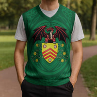 Personalized Glamorgan Wales Christmas Knitted V-Neck Vest Welsh Red Dragon And Daffodil - Wonder Print Shop