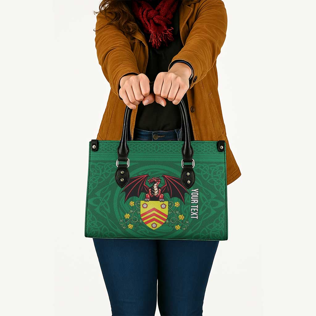 Personalized Glamorgan Wales Leather Bag Welsh Red Dragon And Daffodil - Wonder Print Shop