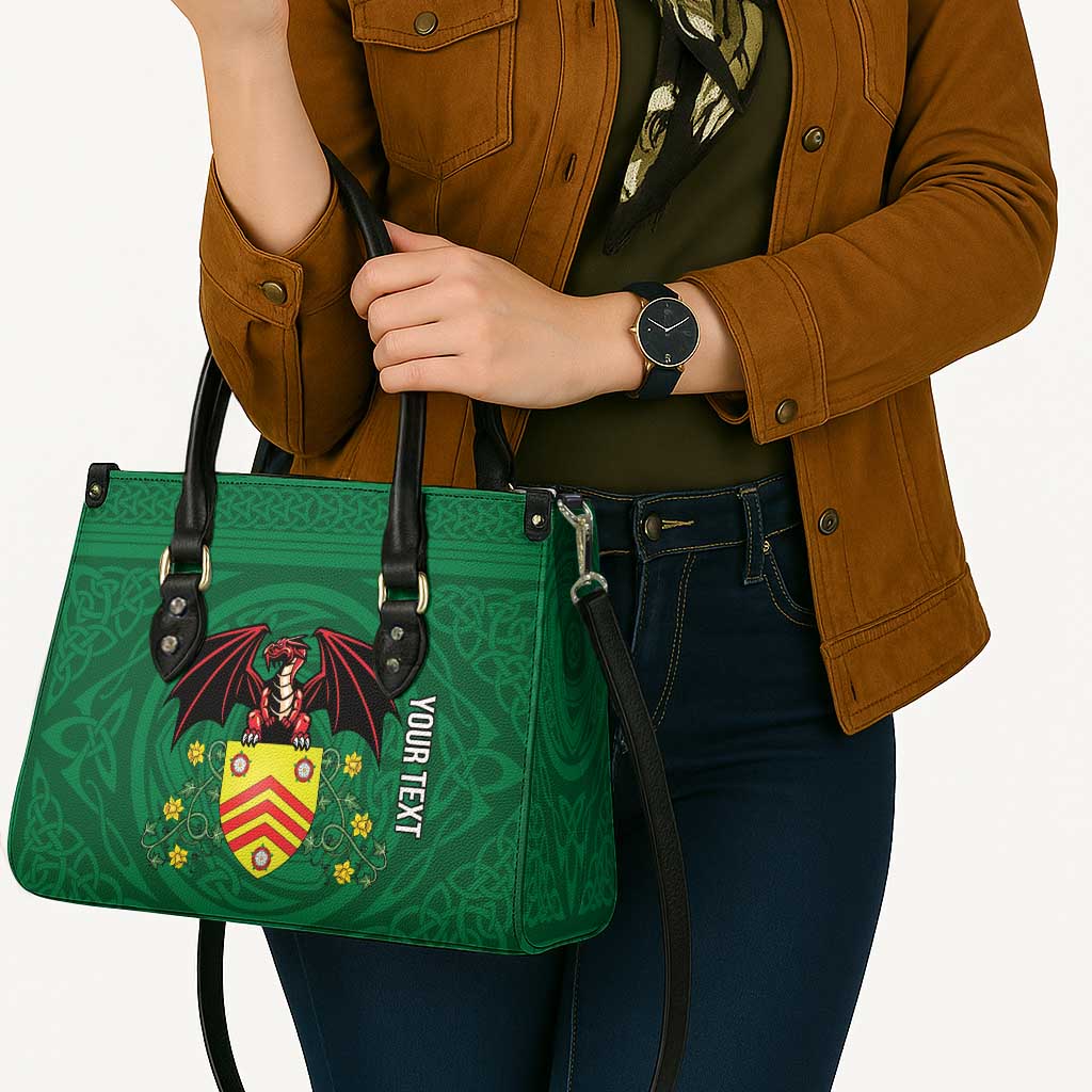 Personalized Glamorgan Wales Leather Bag Welsh Red Dragon And Daffodil - Wonder Print Shop