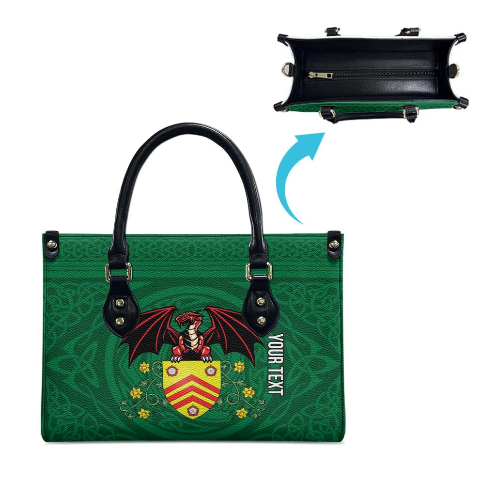 Personalized Glamorgan Wales Leather Bag Welsh Red Dragon And Daffodil - Wonder Print Shop