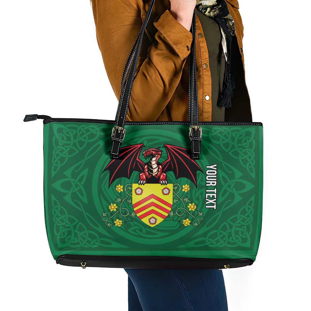 Personalized Glamorgan Wales Leather Tote Bag Welsh Red Dragon And Daffodil - Wonder Print Shop