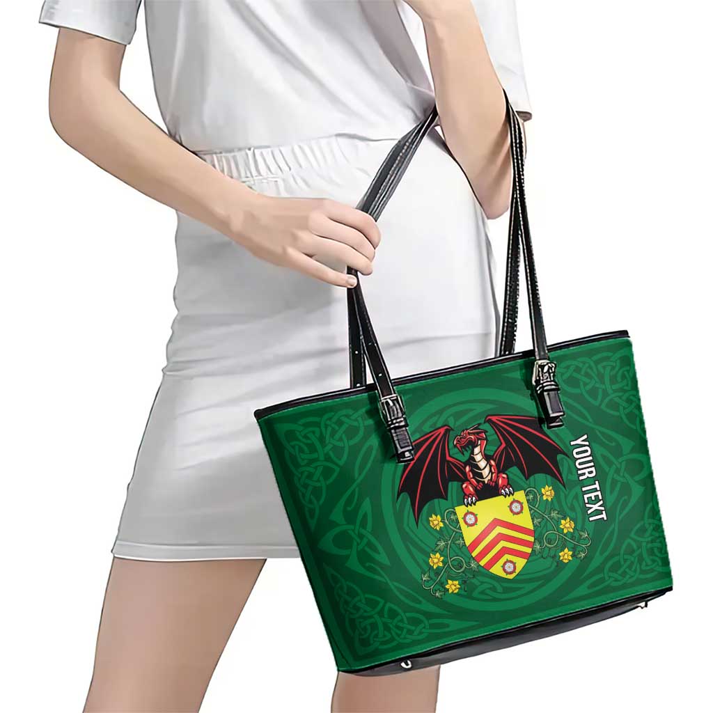 Personalized Glamorgan Wales Leather Tote Bag Welsh Red Dragon And Daffodil - Wonder Print Shop