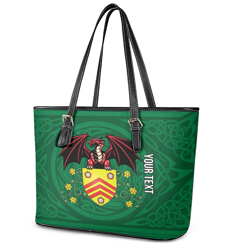 Personalized Glamorgan Wales Leather Tote Bag Welsh Red Dragon And Daffodil - Wonder Print Shop