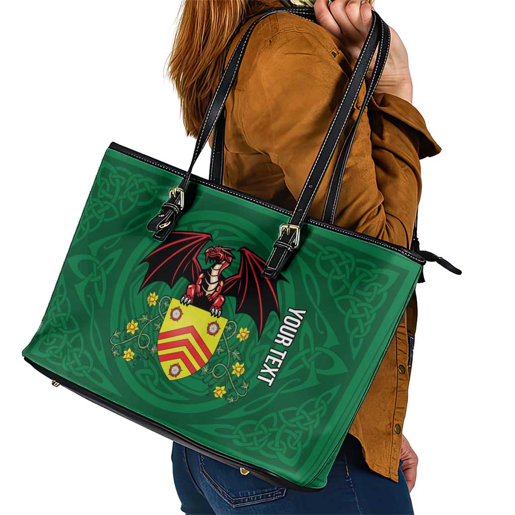 Personalized Glamorgan Wales Leather Tote Bag Welsh Red Dragon And Daffodil - Wonder Print Shop
