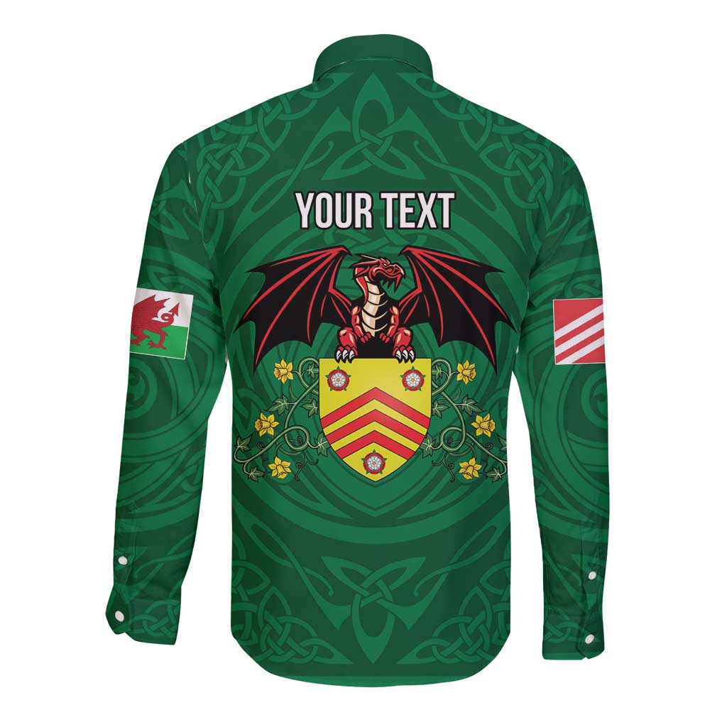 Personalized Glamorgan Wales Long Sleeve Button Shirt Welsh Red Dragon And Daffodil - Wonder Print Shop