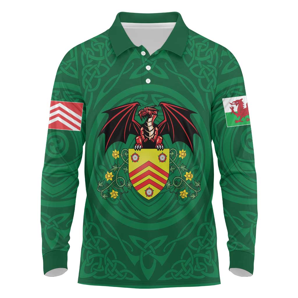 Personalized Glamorgan Wales Long Sleeve Polo Shirt Welsh Red Dragon And Daffodil - Wonder Print Shop