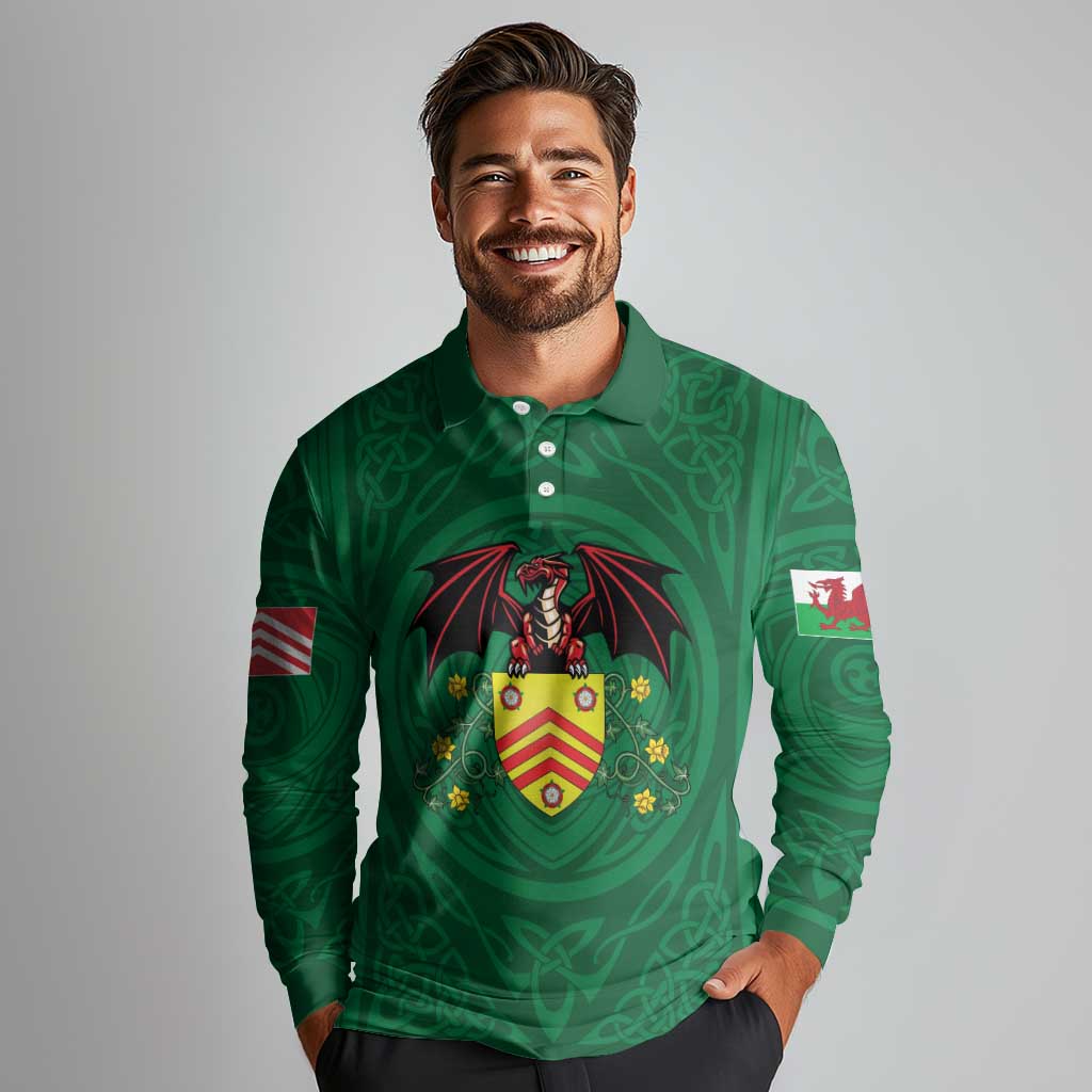 Personalized Glamorgan Wales Long Sleeve Polo Shirt Welsh Red Dragon And Daffodil - Wonder Print Shop