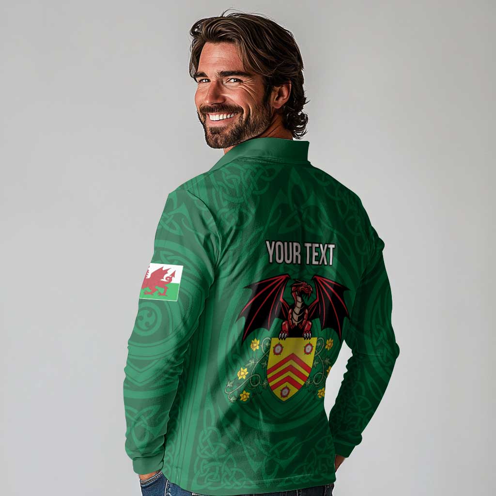 Personalized Glamorgan Wales Long Sleeve Polo Shirt Welsh Red Dragon And Daffodil - Wonder Print Shop