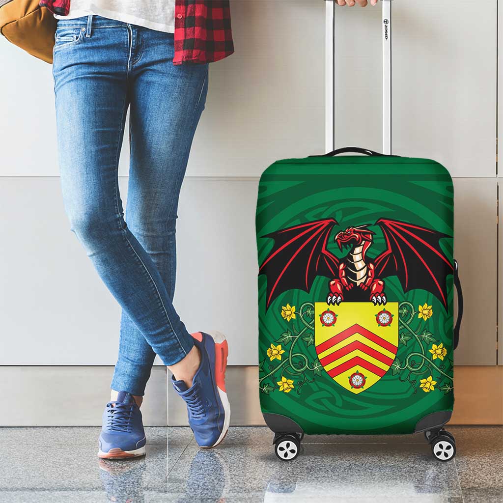 Personalized Glamorgan Wales Luggage Cover Welsh Red Dragon And Daffodil - Wonder Print Shop