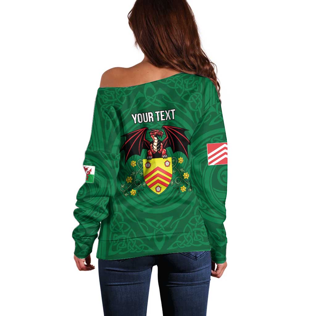 Personalized Glamorgan Wales Off Shoulder Sweater Welsh Red Dragon And Daffodil - Wonder Print Shop