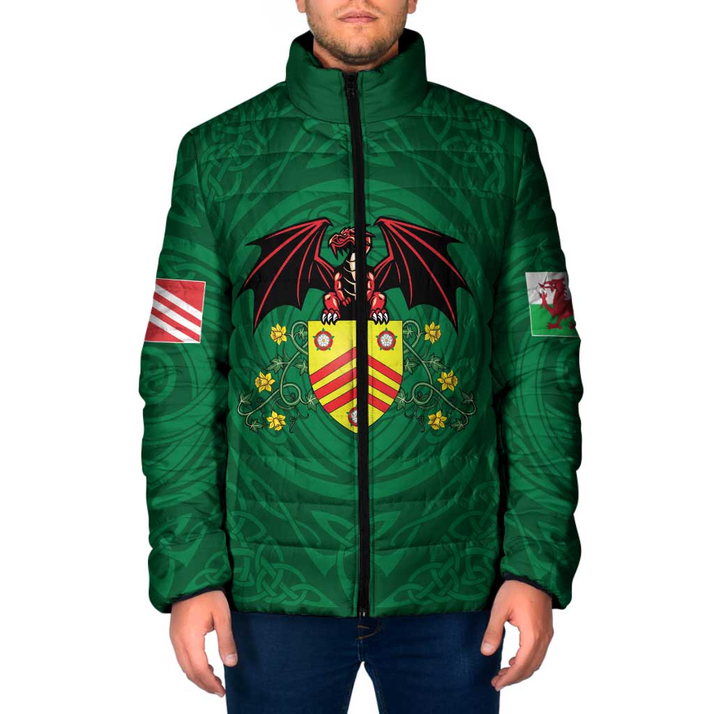 Personalized Glamorgan Wales Padded Jacket Welsh Red Dragon And Daffodil - Wonder Print Shop