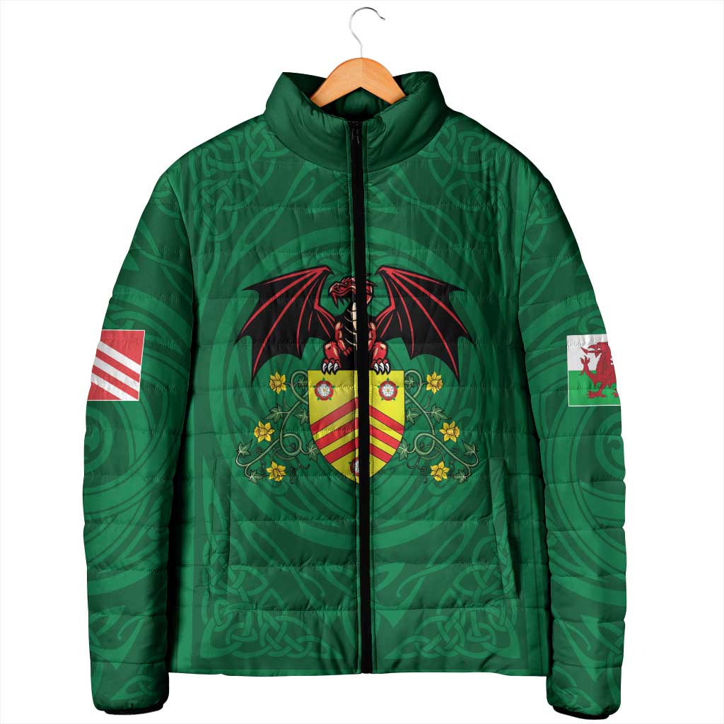 Personalized Glamorgan Wales Padded Jacket Welsh Red Dragon And Daffodil - Wonder Print Shop