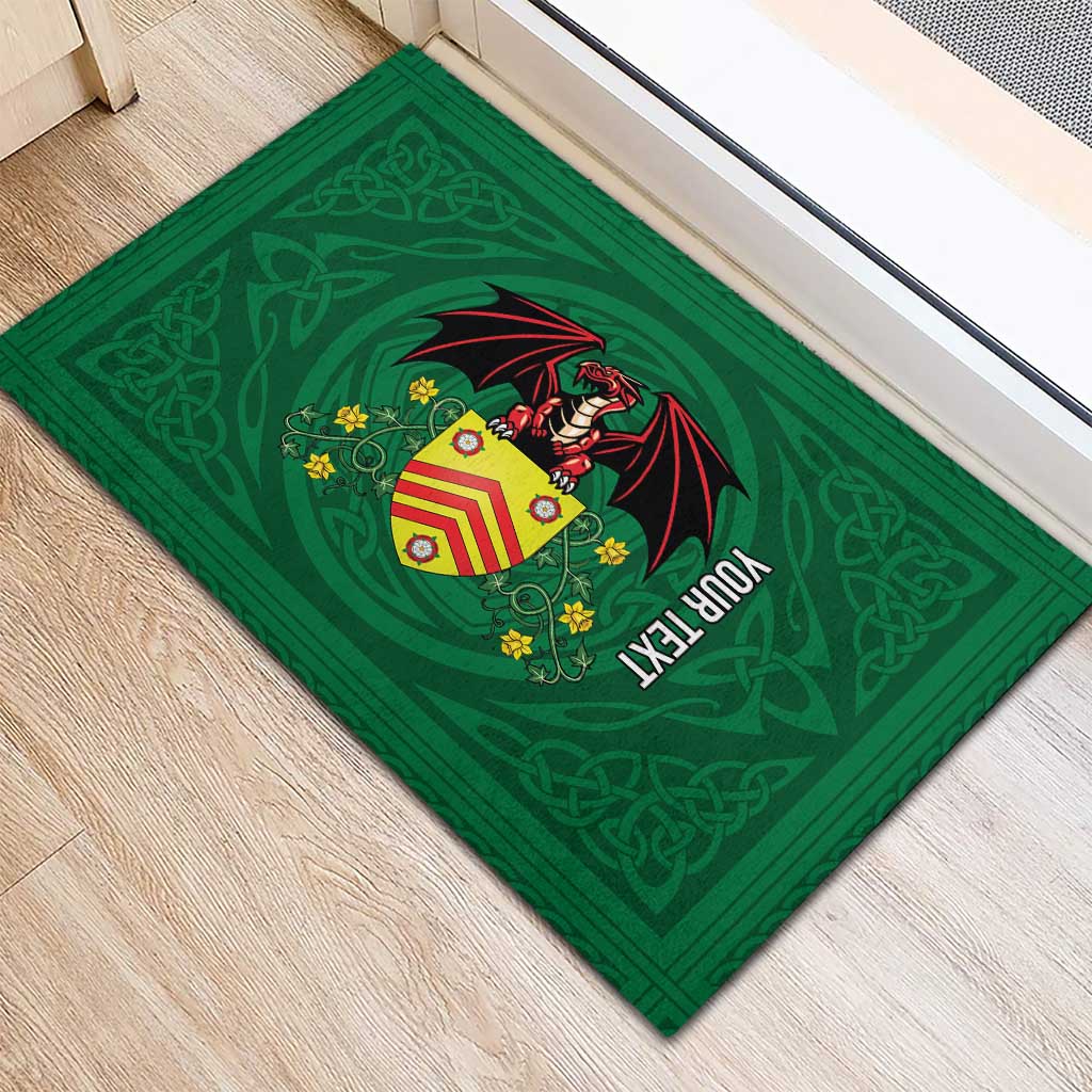Personalized Glamorgan Wales Rubber Doormat Welsh Red Dragon And Daffodil - Wonder Print Shop