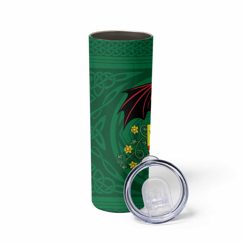Personalized Glamorgan Wales Skinny Tumbler Welsh Red Dragon And Daffodil - Wonder Print Shop
