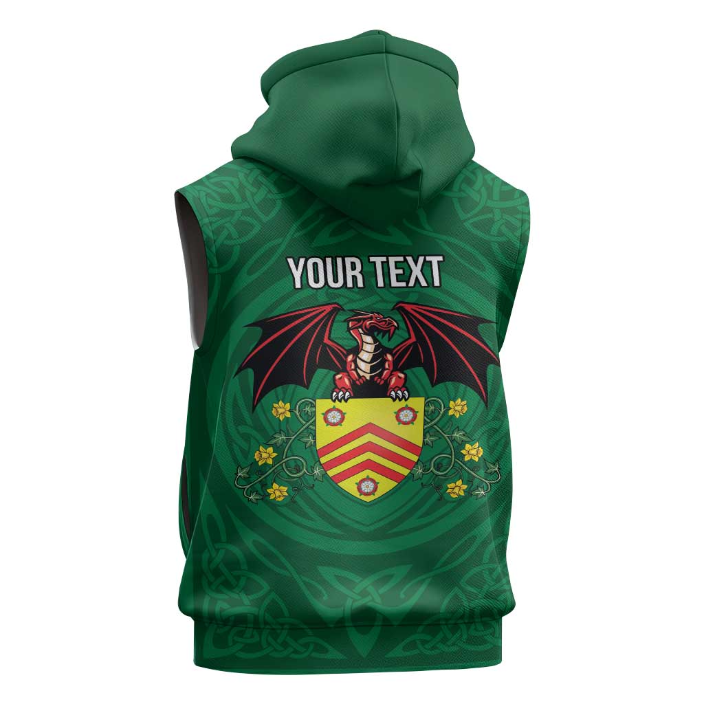 Personalized Glamorgan Wales Sleeveless Hoodie Welsh Red Dragon And Daffodil - Wonder Print Shop