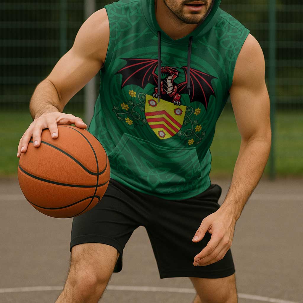 Personalized Glamorgan Wales Sleeveless Hoodie Welsh Red Dragon And Daffodil - Wonder Print Shop