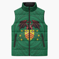 Personalized Glamorgan Wales Sleeveless Puffer Jacket Welsh Red Dragon And Daffodil - Wonder Print Shop