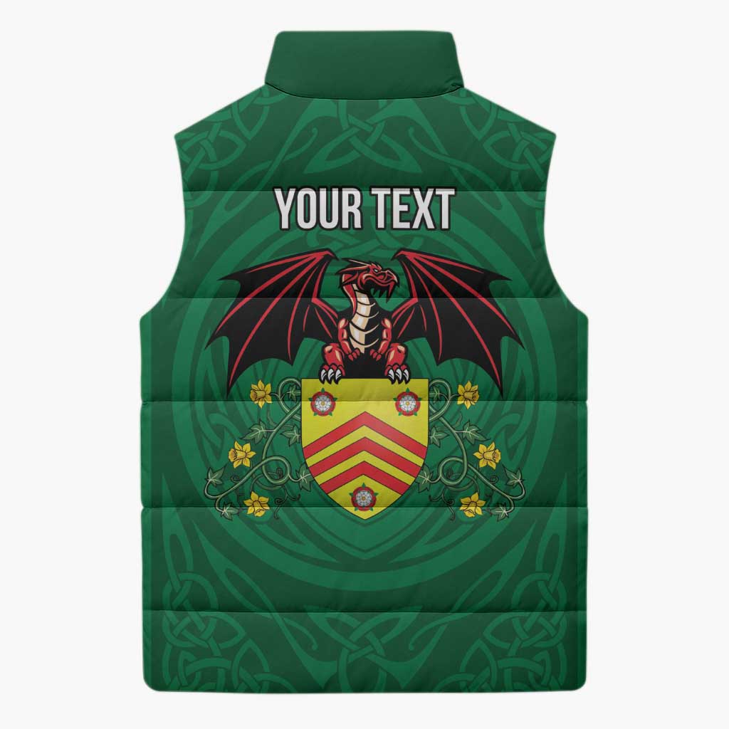Personalized Glamorgan Wales Sleeveless Puffer Jacket Welsh Red Dragon And Daffodil - Wonder Print Shop