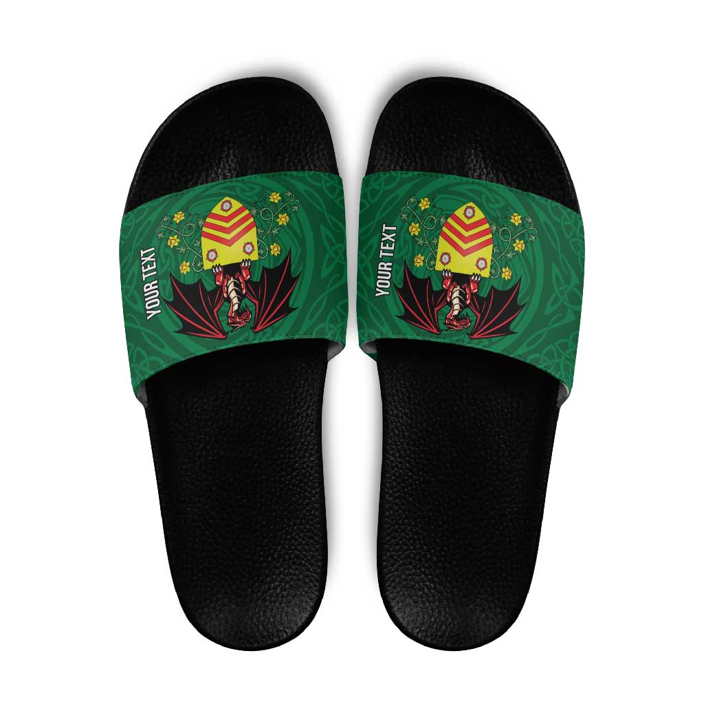 Personalized Glamorgan Wales Slide Sandals Welsh Red Dragon And Daffodil - Wonder Print Shop