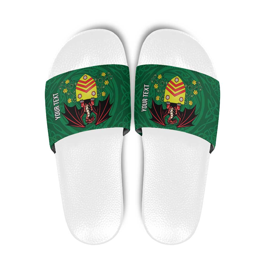 Personalized Glamorgan Wales Slide Sandals Welsh Red Dragon And Daffodil - Wonder Print Shop