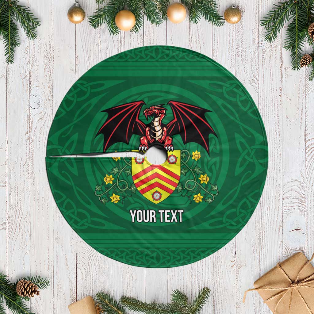 Personalized Glamorgan Wales Tree Skirt Welsh Red Dragon And Daffodil - Wonder Print Shop