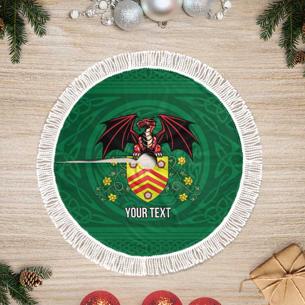 Personalized Glamorgan Wales Tree Skirt Welsh Red Dragon And Daffodil - Wonder Print Shop