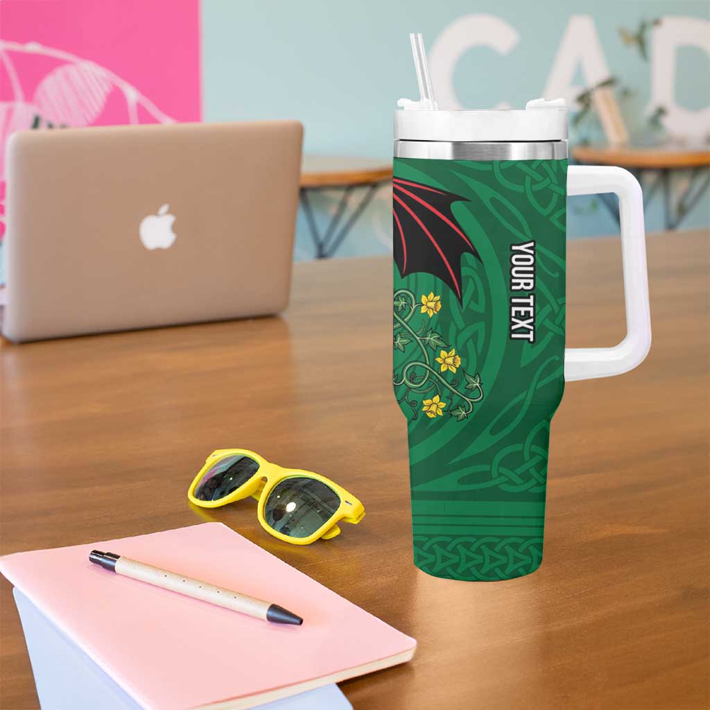 Personalized Glamorgan Wales Tumbler With Handle Welsh Red Dragon And Daffodil - Wonder Print Shop