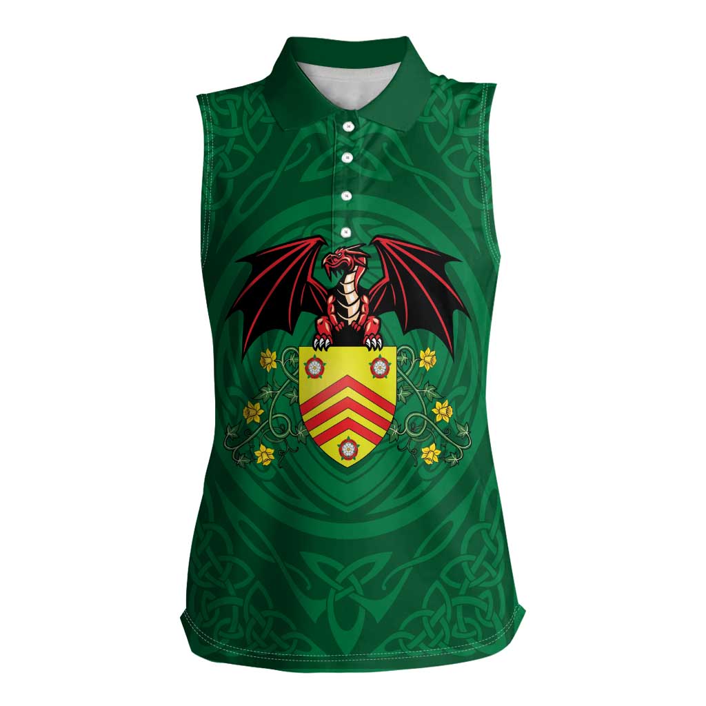 Personalized Glamorgan Wales Women Sleeveless Polo Shirt Welsh Red Dragon And Daffodil - Wonder Print Shop