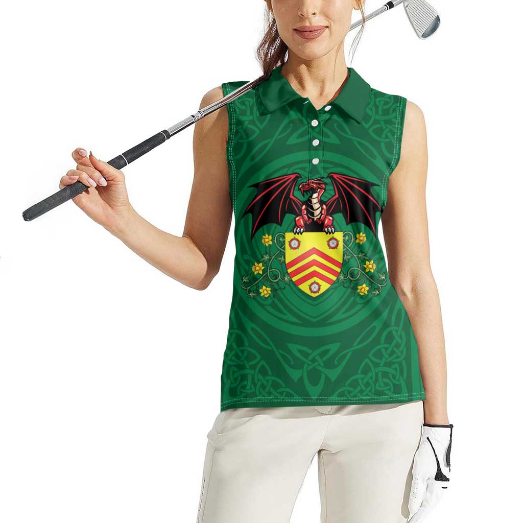 Personalized Glamorgan Wales Women Sleeveless Polo Shirt Welsh Red Dragon And Daffodil - Wonder Print Shop