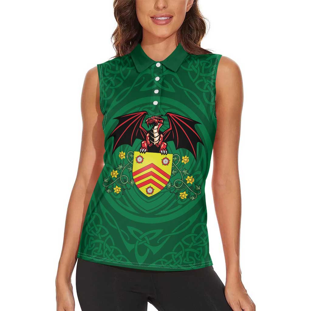Personalized Glamorgan Wales Women Sleeveless Polo Shirt Welsh Red Dragon And Daffodil - Wonder Print Shop