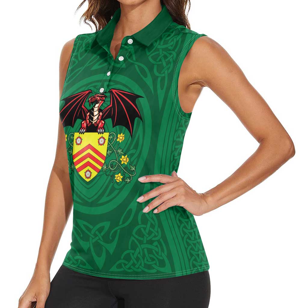 Personalized Glamorgan Wales Women Sleeveless Polo Shirt Welsh Red Dragon And Daffodil - Wonder Print Shop