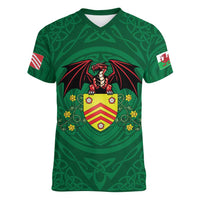 Personalized Glamorgan Wales Women V-Neck T-Shirt Welsh Red Dragon And Daffodil - Wonder Print Shop
