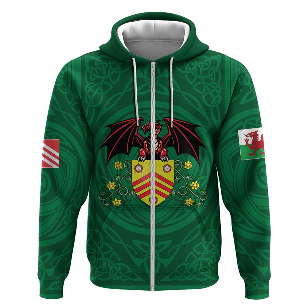 Personalized Glamorgan Wales Zip Hoodie Welsh Red Dragon And Daffodil - Wonder Print Shop