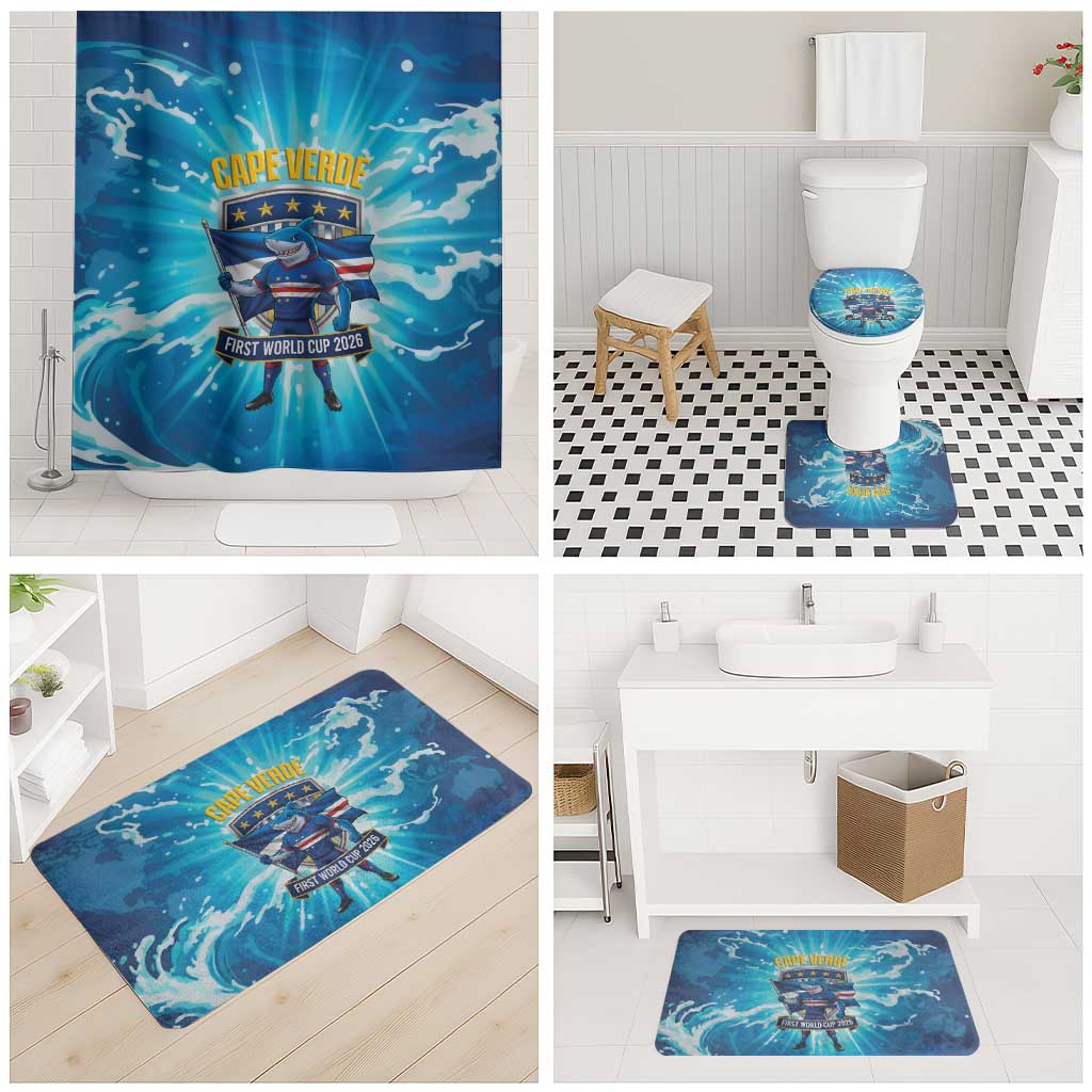 Blue Shark Cape Verde Football Bathroom Set First World Cup 2026 - Wonder Print Shop