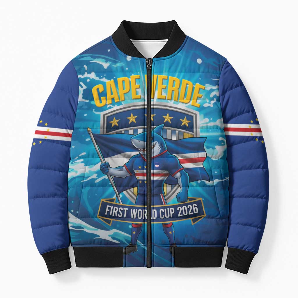 Blue Shark Cape Verde Football Bomber Puffer Jacket First World Cup 2026 - Wonder Print Shop