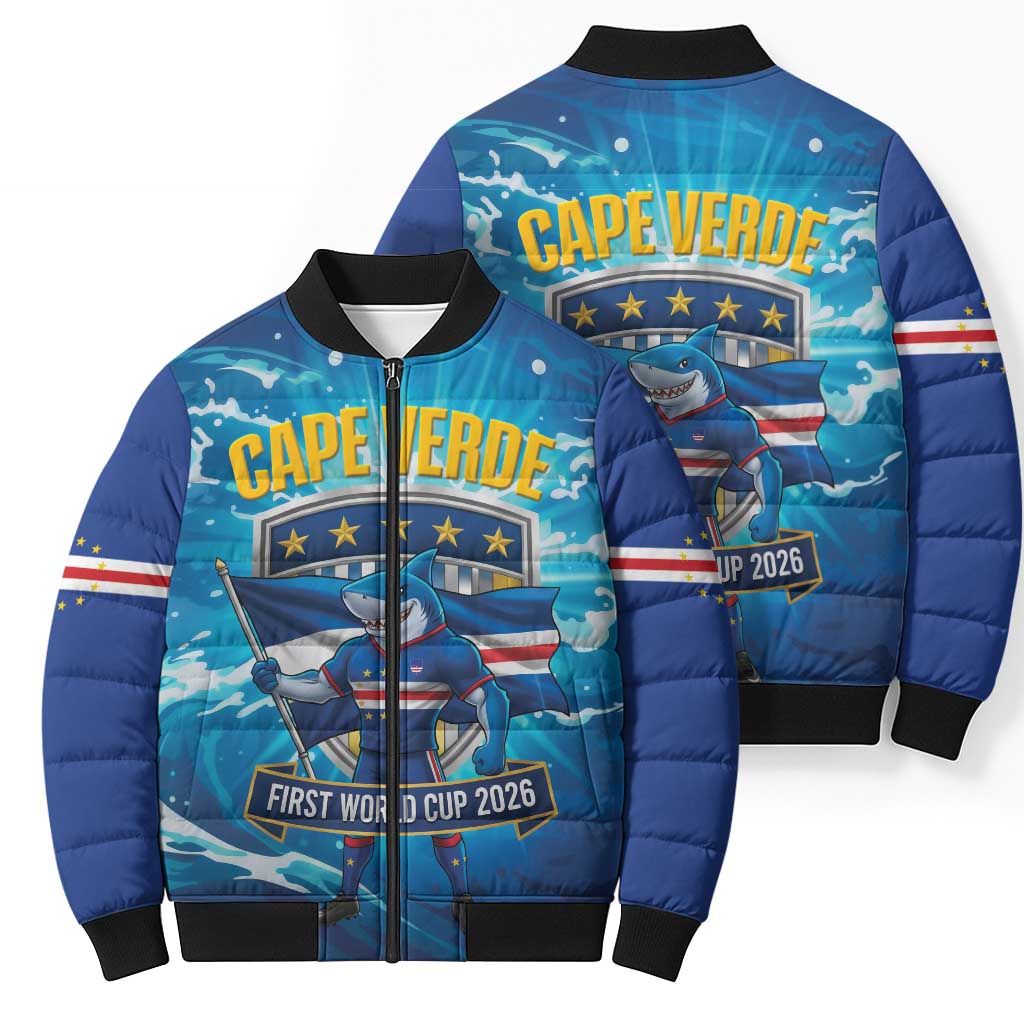Blue Shark Cape Verde Football Bomber Puffer Jacket First World Cup 2026 - Wonder Print Shop