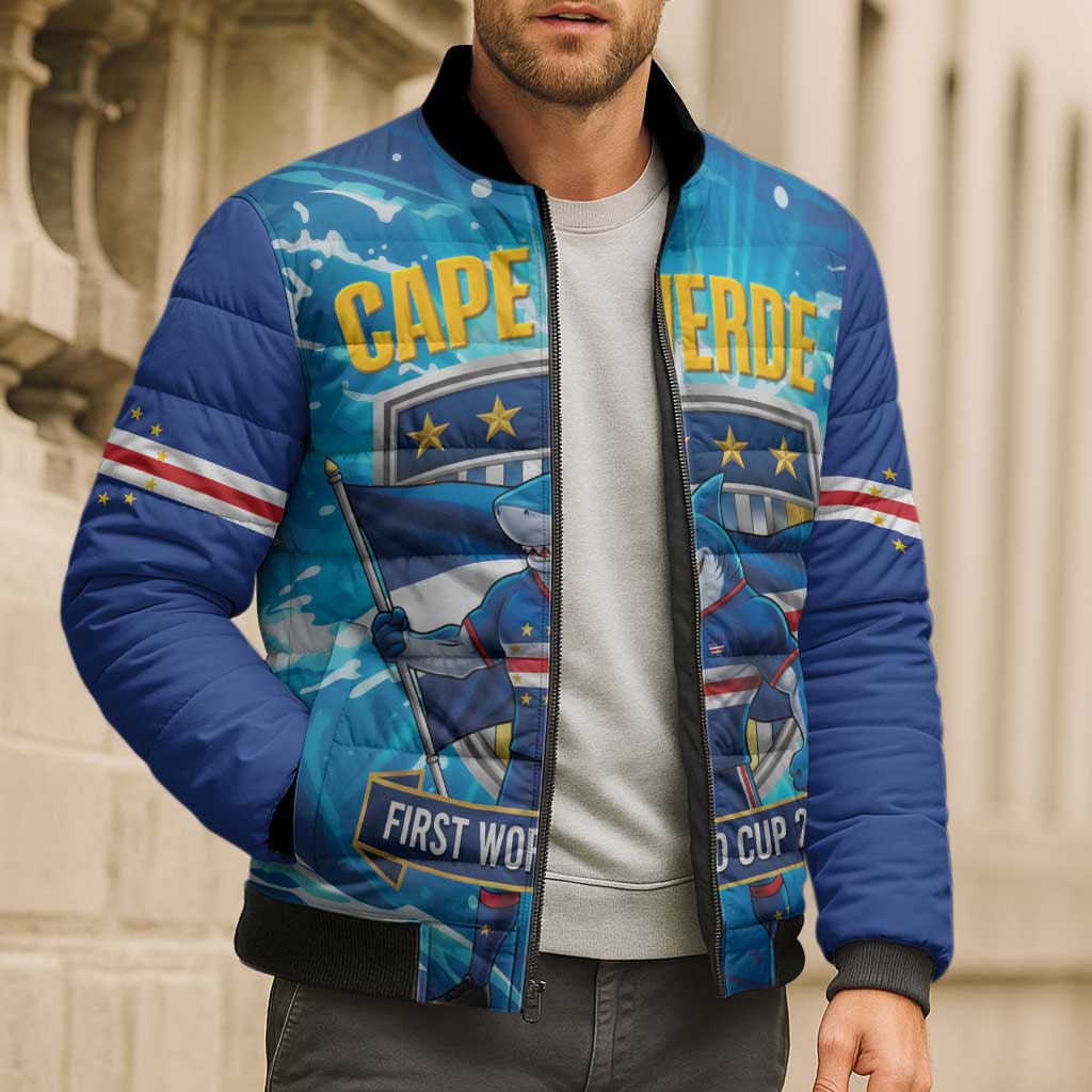 Blue Shark Cape Verde Football Bomber Puffer Jacket First World Cup 2026 - Wonder Print Shop